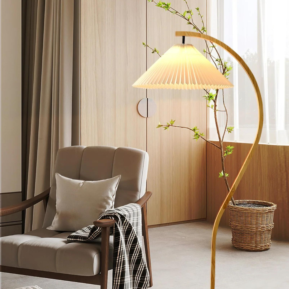 Houten Vloerlamp – Minimalistische Staande Lamp voor Woonkamer in Japandi-Stijl