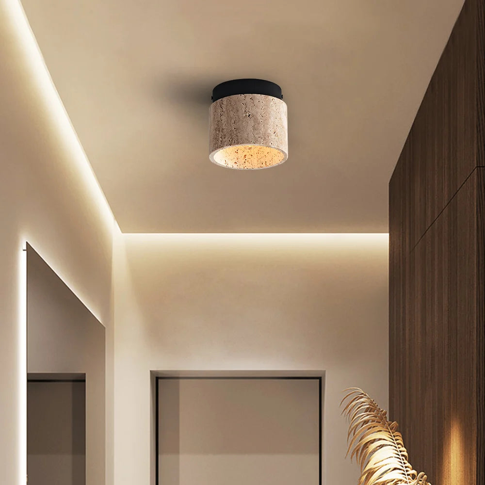 Japandi Downlight – Minimalistische Verlichting van Travertijn voor Elegante Sfeer in Huis