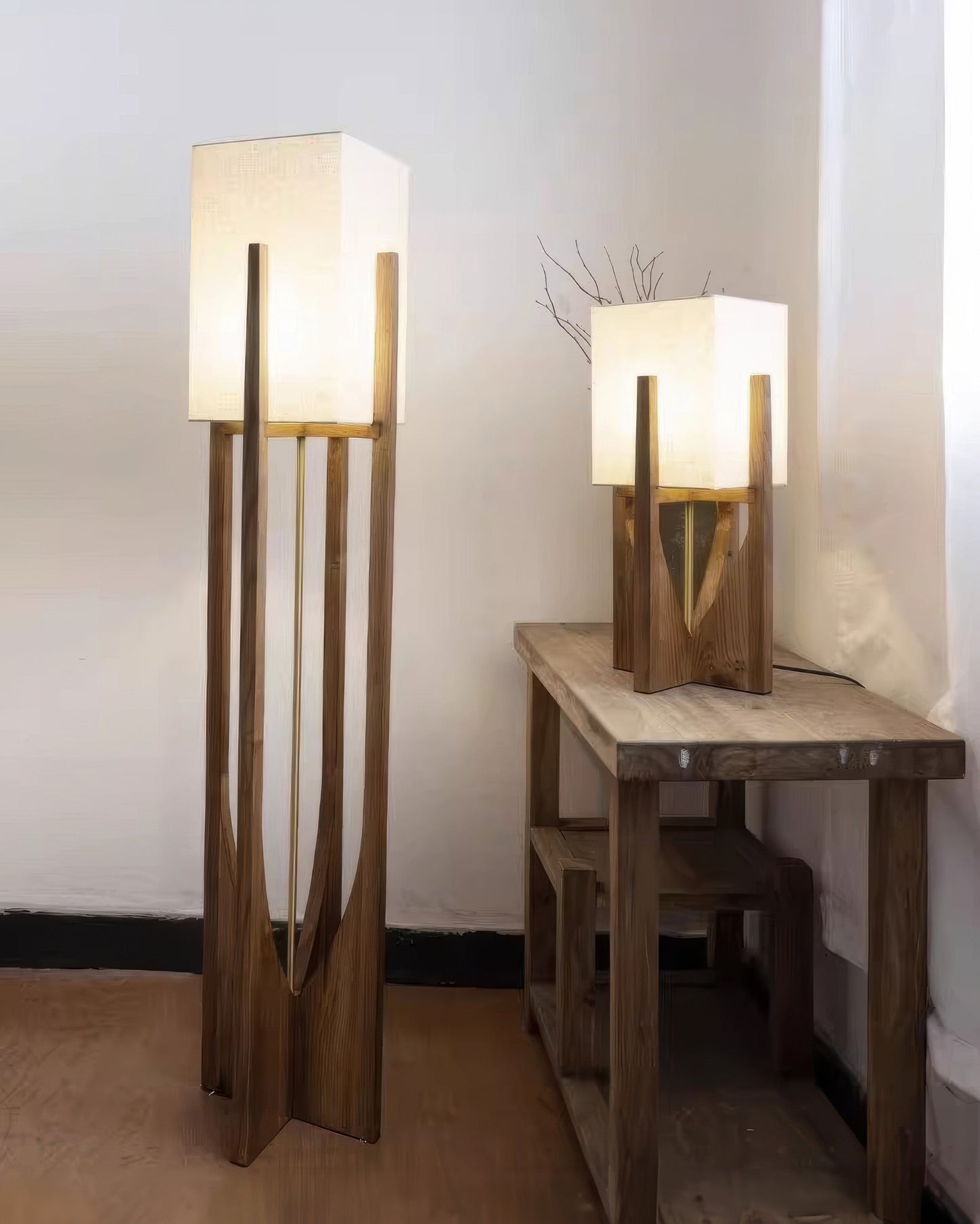 Japanse Stijl Vloerlamp met Massief Houten Basis en Verstelbare Verlichting – Staande Lamp voor Woonkamer 4
