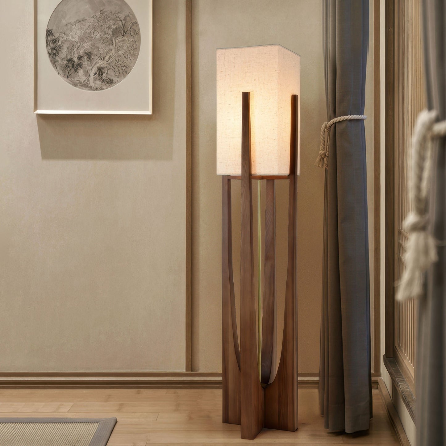 Japanse Stijl Vloerlamp met Massief Houten Basis en Verstelbare Verlichting – Staande Lamp voor Woonkamer 5