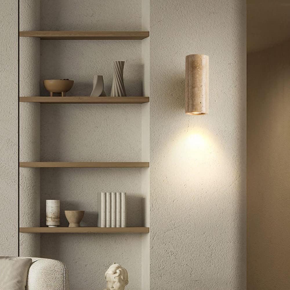 Wandlamp van Travertine – Minimalistisch Muurlamp voor Serene Sfeer in Slaapkamer of Woonkamer