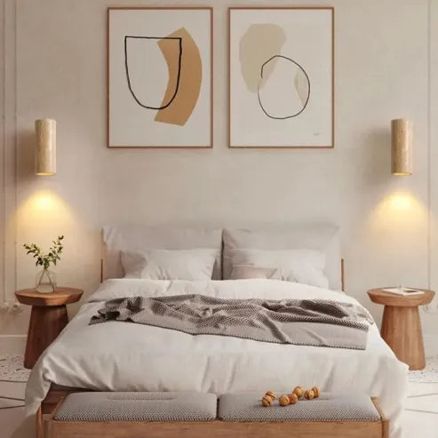 Wandlamp van Travertine – Minimalistisch Muurlamp voor Serene Sfeer in Slaapkamer of Woonkamer