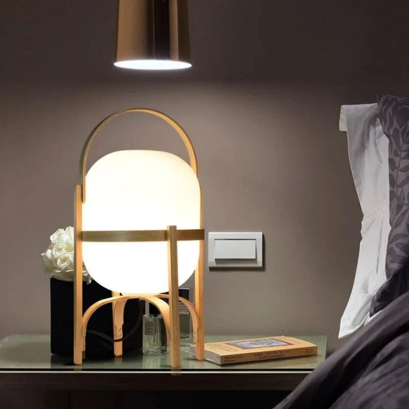 Cesta Tafellamp met Opaal Glazen Kap en Houten Frame – Multifunctionele Verlichting voor Woonkamer en Slaapkamer 5