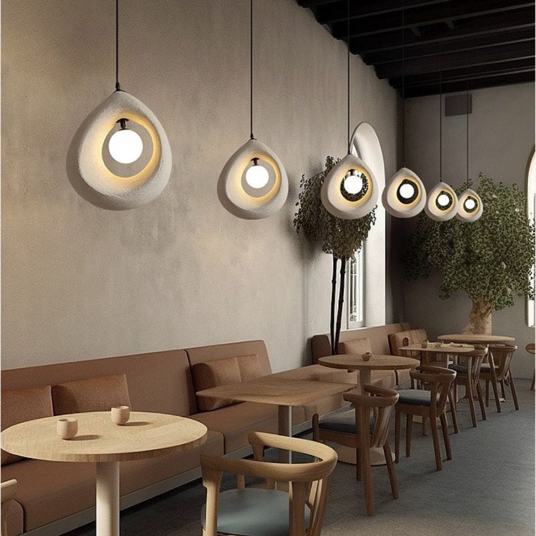 Ronde Wabi Sabi Hanglamp voor Woonkamer en Eetkamer – Elegante LED Verlichting met Natuurlijke Texturen, D 32 x 35 cm 4