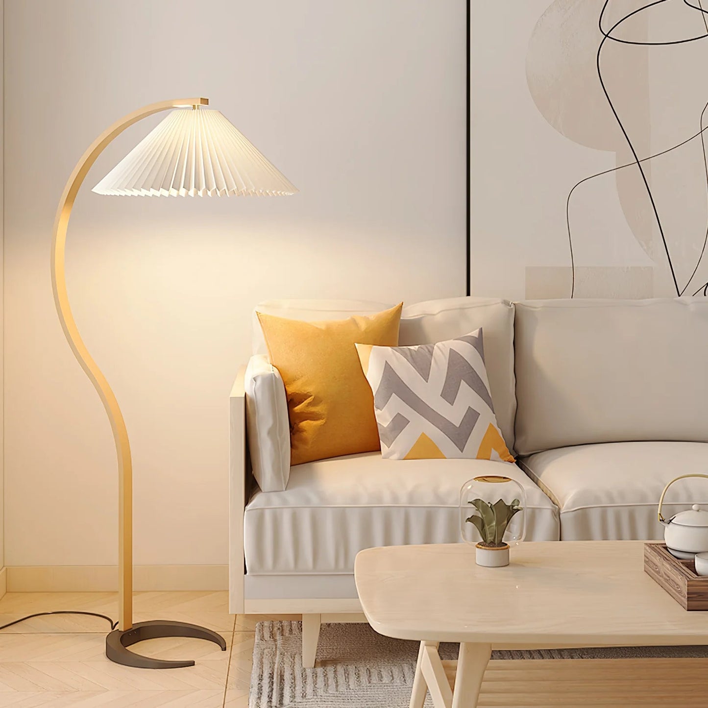 Houten Vloerlamp – Minimalistische Staande Lamp voor Woonkamer in Japandi-Stijl