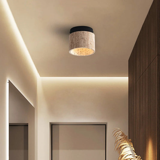 Japandi Downlight – Minimalistische Verlichting van Travertijn voor Elegante Sfeer in Huis