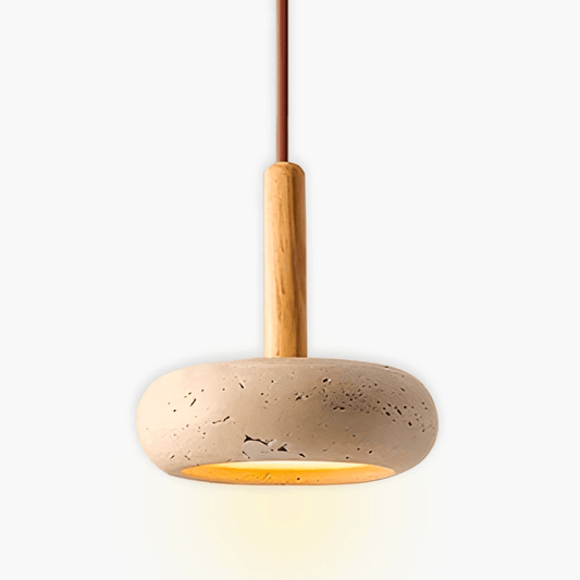 Hanglamp Geel Travertijn voor Eettafel of Woonkamer – Dimbare LED Verlichting met Neutraal Licht 4000K, 15 cm Ø 1