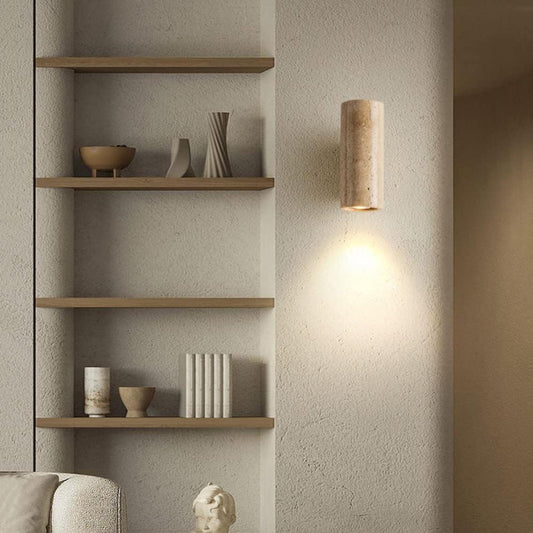 Wandlamp van Travertine – Minimalistisch Muurlamp voor Serene Sfeer in Slaapkamer of Woonkamer
