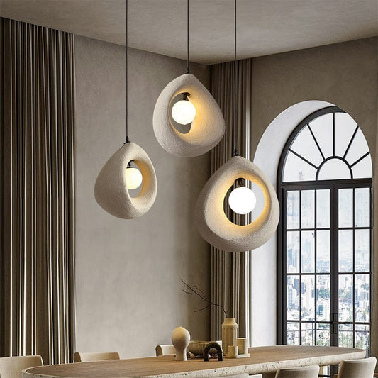 Ronde Wabi Sabi Hanglamp voor Woonkamer en Eetkamer – Elegante LED Verlichting met Natuurlijke Texturen, D 32 x 35 cm 2