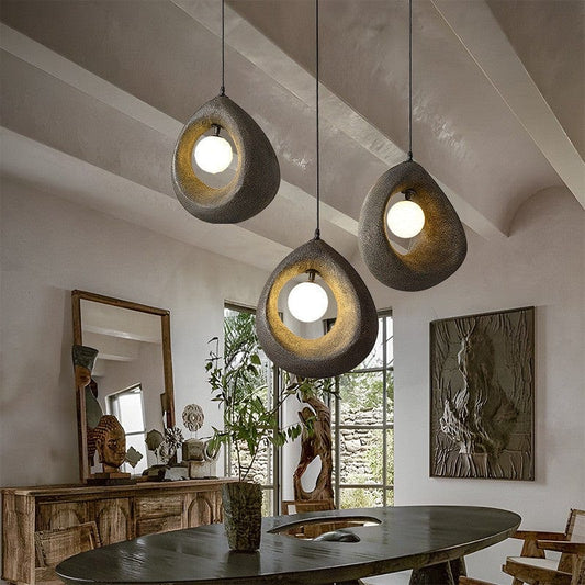 Ronde Wabi Sabi Hanglamp voor Woonkamer en Eetkamer – Elegante LED Verlichting met Natuurlijke Texturen, D 32 x 35 cm 3